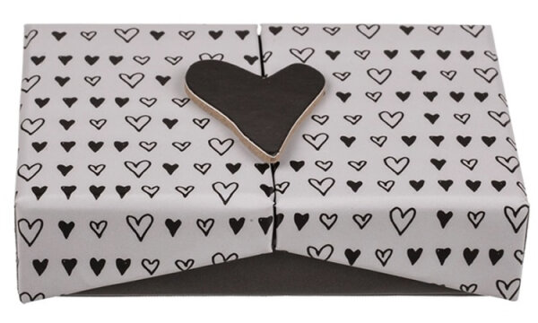 Geschenkbox Herzen in Silber-Schwarz 12 x 8 cm