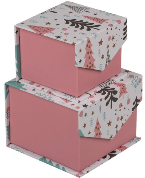 Geschenkbox mit Magnet minze/rosa Tannen 2er-Set